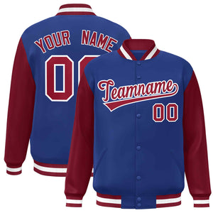 Veste Letterman universitaire à manches raglan Royal Crimson-White personnalisée