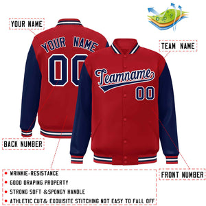 Custom Red Navy-White Raglan Sleeves Varsity Full-Snap Letterman Jacket