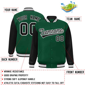 Custom Green Black-White Raglan Sleeves Varsity Full-Snap Letterman Jacket