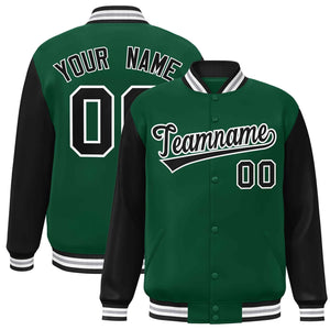 Custom Green Black-White Raglan Sleeves Varsity Full-Snap Letterman Jacket