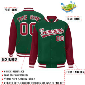 Custom Green Crimson-White Raglan Sleeves Varsity Full-Snap Letterman Jacket