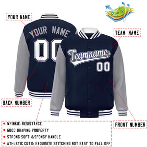 Custom Navy White-Navy Raglan Sleeves Varsity Full-Snap Letterman Jacket