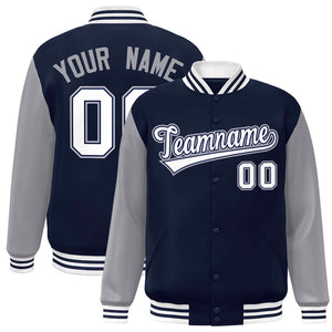 Custom Navy White-Navy Raglan Sleeves Varsity Full-Snap Letterman Jacket