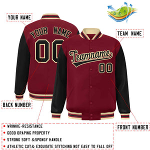 Veste Letterman Varsity Full-Snap Custom Crimson Noir-Kaki à manches raglan