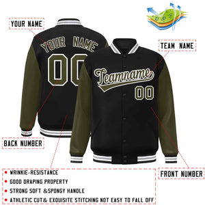 Veste Letterman Varsity Full-Snap à manches raglan noires et blanches personnalisées