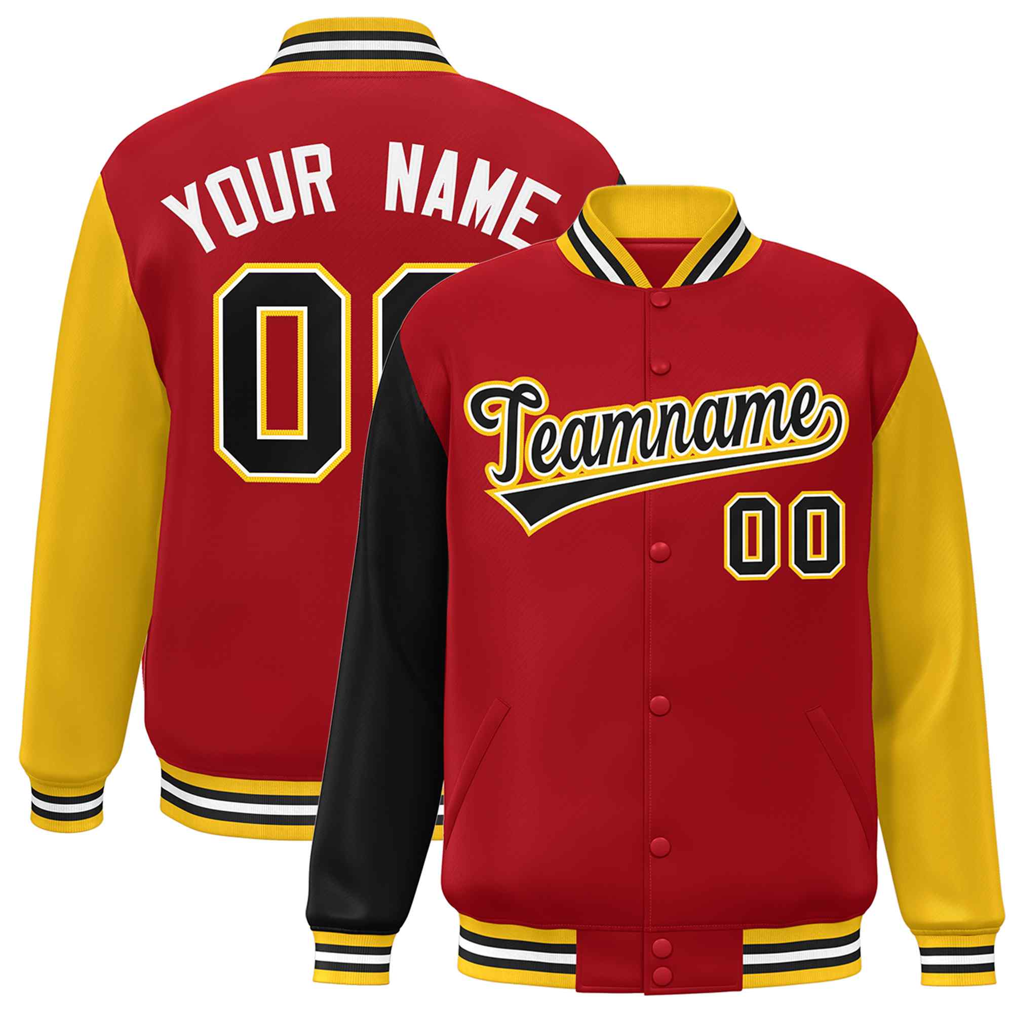 Custom Red Black-White Raglan Sleeves Varsity Full-Snap Letterman Jacket