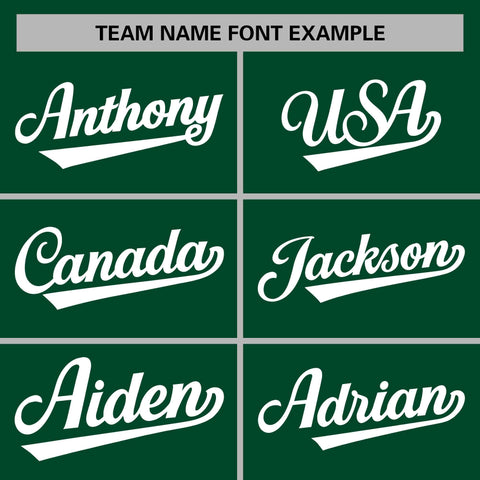 custom green and white long sleeves varsity full-snap baseball jacket team name font example