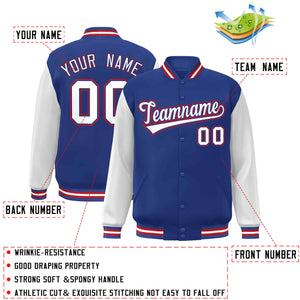 Veste Letterman Varsity Full-Snap Custom Royal White-Royal Raglan Sleeves