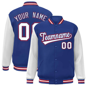 Veste Letterman Varsity Full-Snap Custom Royal White-Royal Raglan Sleeves