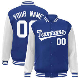 Custom Royal White Raglan Sleeves Varsity Full-Snap Letterman Jacket