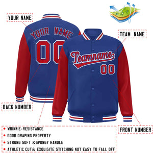 Veste Letterman Varsity Full-Snap Custom Royal Red-Royal Raglan Sleeves