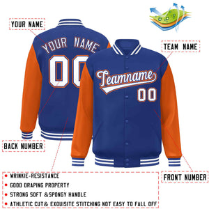 Custom Royal White-Royal Raglan Sleeves Varsity Full-Snap Letterman Jacket