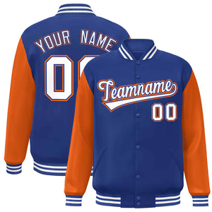 Custom Royal White-Royal Raglan Sleeves Varsity Full-Snap Letterman Jacket