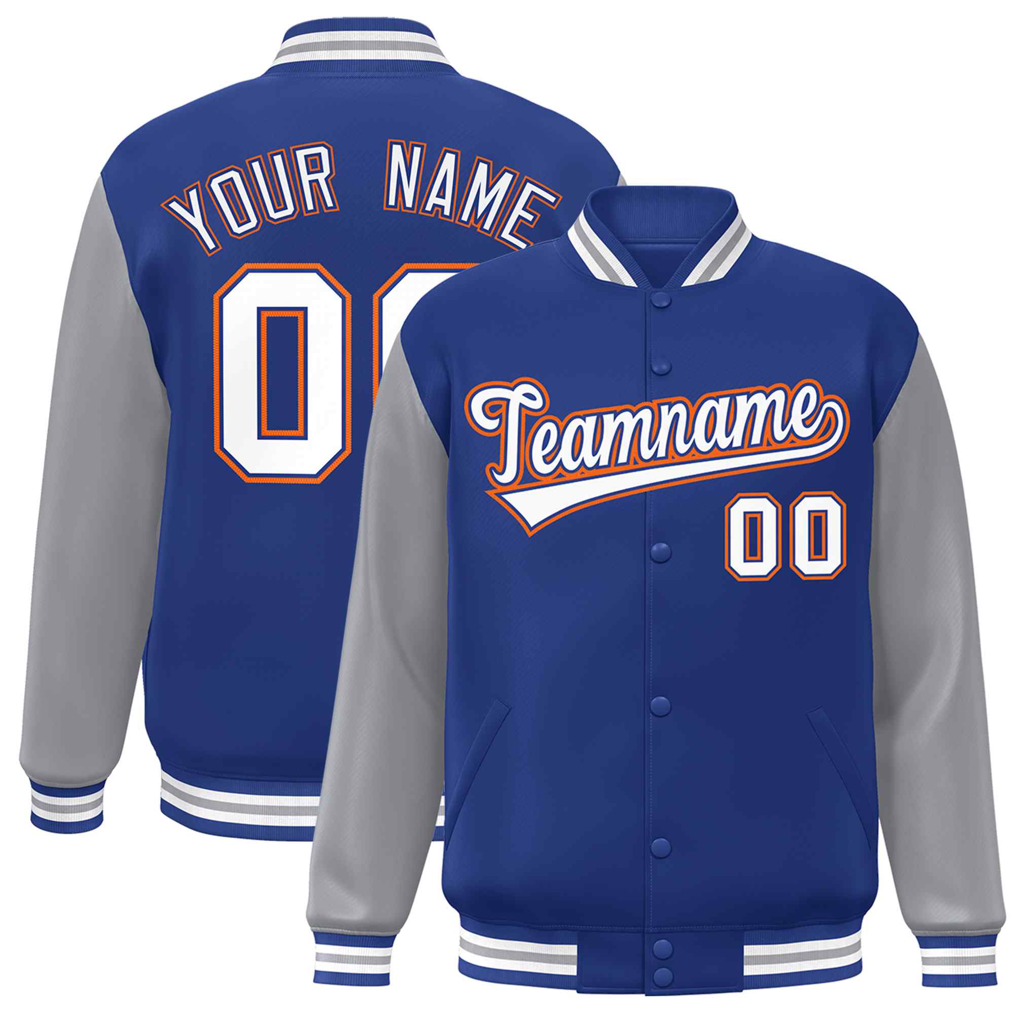 Veste Letterman Varsity Full-Snap Custom Royal White-Royal Raglan Sleeves