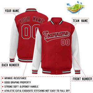 Veste Letterman Varsity Full-Snap à manches raglan rouge-noir personnalisée