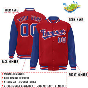 Custom Red Royal-Red Raglan Sleeves Varsity Full-Snap Letterman Jacket