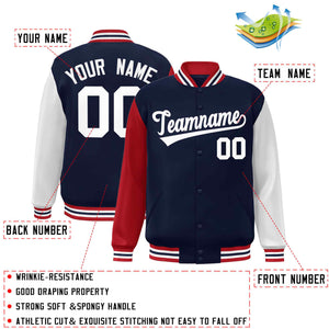 Veste Letterman Varsity Full-Snap à manches raglan blanches et personnalisées