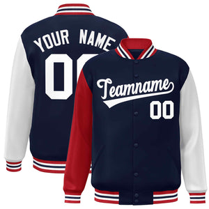 Veste Letterman Varsity Full-Snap à manches raglan blanches et personnalisées