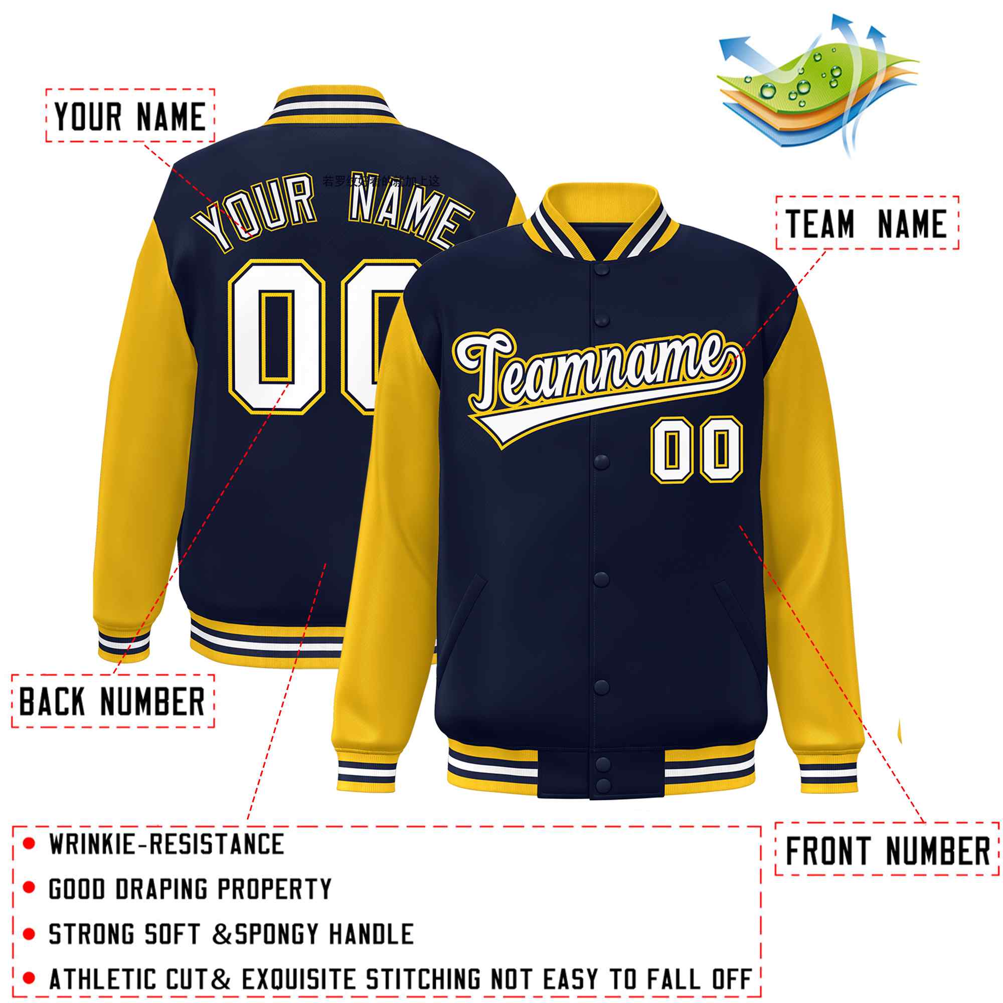 Custom Navy White-Navy Raglan Sleeves Varsity Full-Snap Letterman Jacket