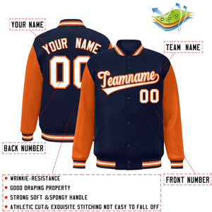 Veste Letterman Varsity Full-Snap à manches raglan blanc-orange personnalisée