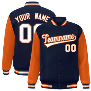 Veste Letterman Varsity Full-Snap à manches raglan blanc-orange personnalisée