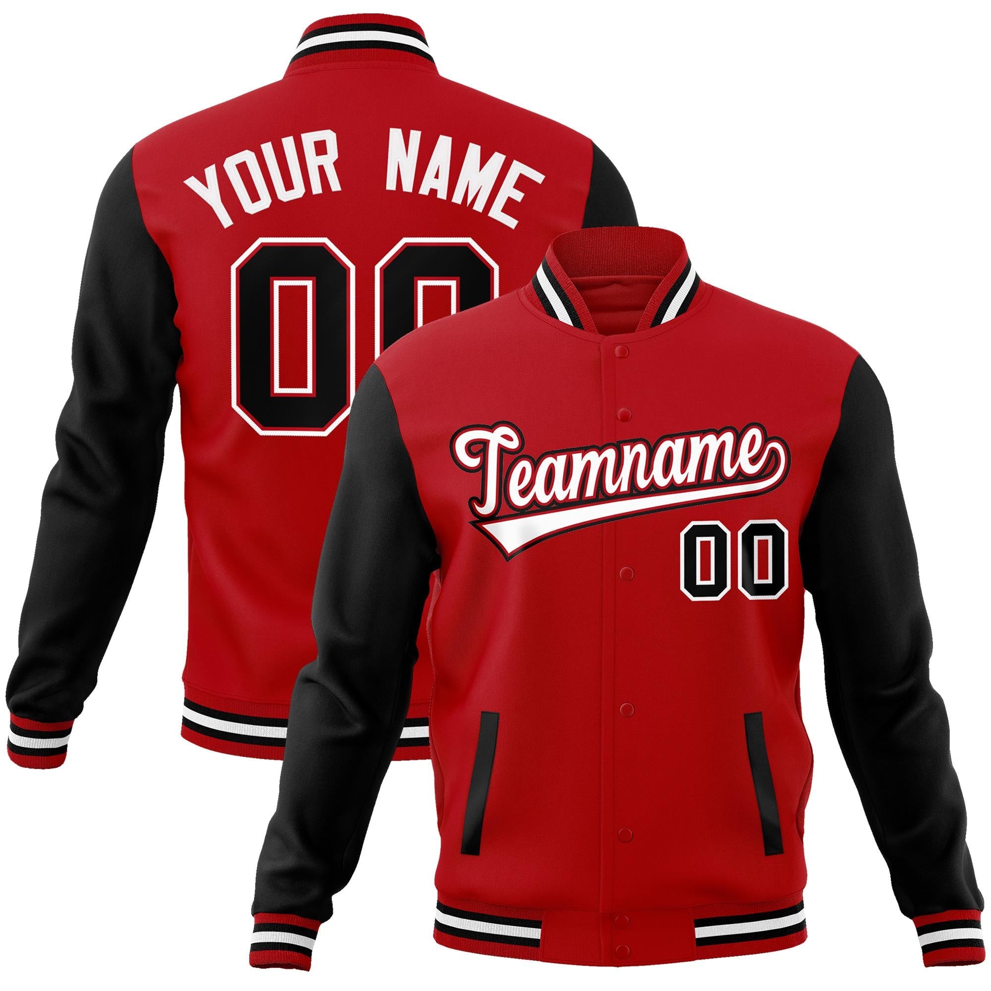 Custom Red White-Red Raglan Sleeves Varsity Full-Snap Letterman Jacket