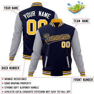 Veste Letterman universitaire à manches raglan bleu marine et jaune personnalisée