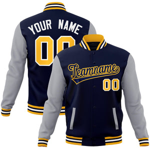 Custom Navy Navy-Yellow Raglan Sleeves Varsity Full-Snap Letterman Jacket