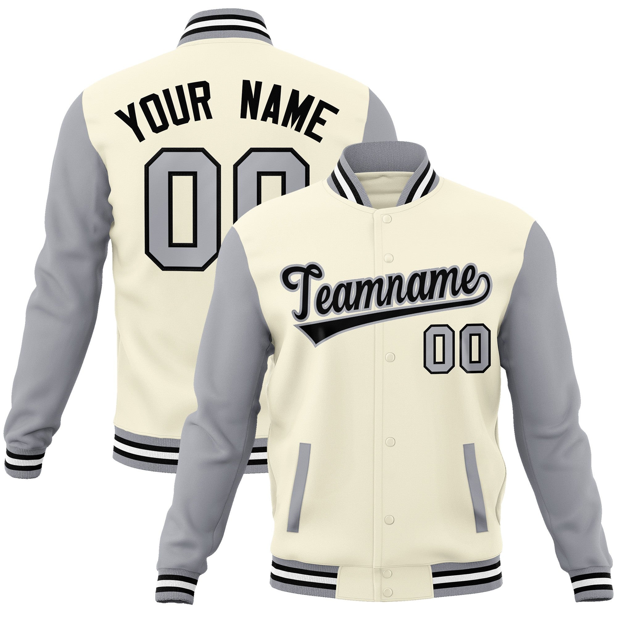 Custom Khaki Black-Gray Raglan Sleeves Varsity Full-Snap Letterman Jacket