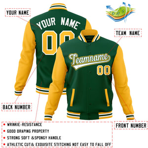 Custom Green White-Green Raglan Sleeves Varsity Full-Snap Letterman Jacket