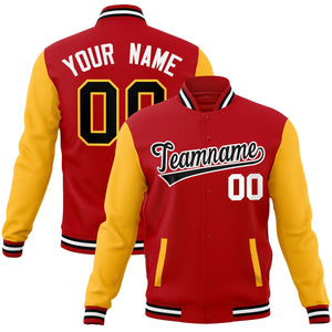 Custom Red Black-White Raglan Sleeves Varsity Full-Snap Letterman Jacket