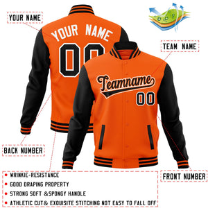 Veste Letterman Varsity Full-Snap Custom Orange Noir-Orange à manches raglan