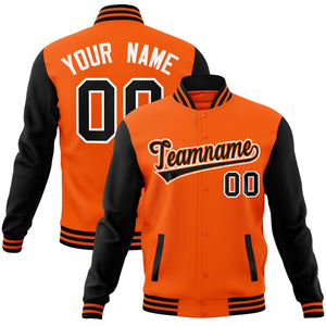 Custom Orange Black-Orange Raglan Sleeves Varsity Full-Snap Letterman Jacket