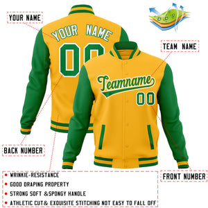 Custom Yellow Green-Yellow Raglan Sleeves Varsity Full-Snap Letterman Jacket