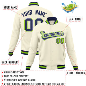 Custom Khaki Navy-White Classic Style Varsity Full-Snap Letterman Jacket