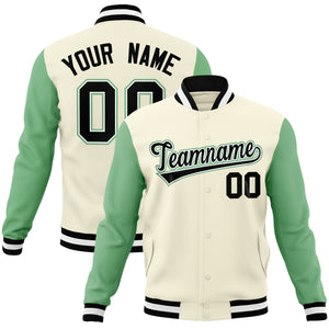 Custom Khaki Black-White Raglan Sleeves Varsity Full-Snap Letterman Jacket