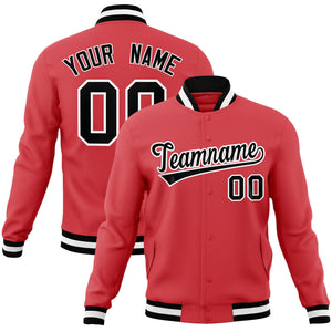 Custom Light Red Black-White Classic Style Varsity Full-Snap Letterman Jacket