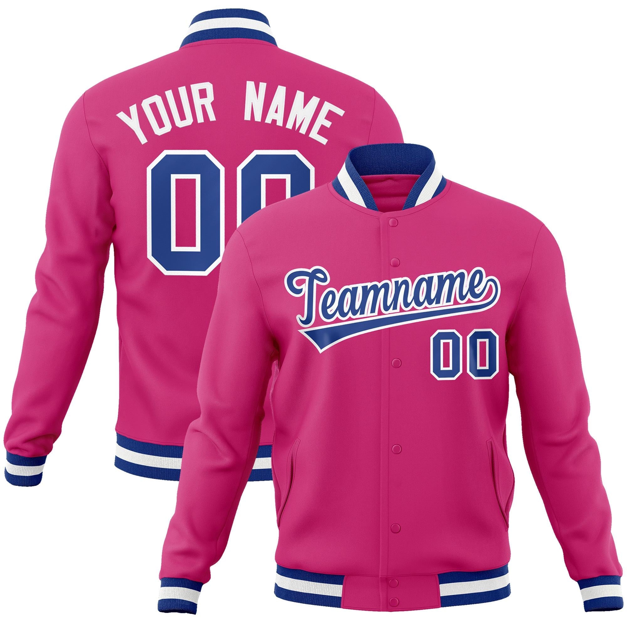 Custom Rose Red Royal-White Classic Style Varsity Full-Snap Letterman Jacket