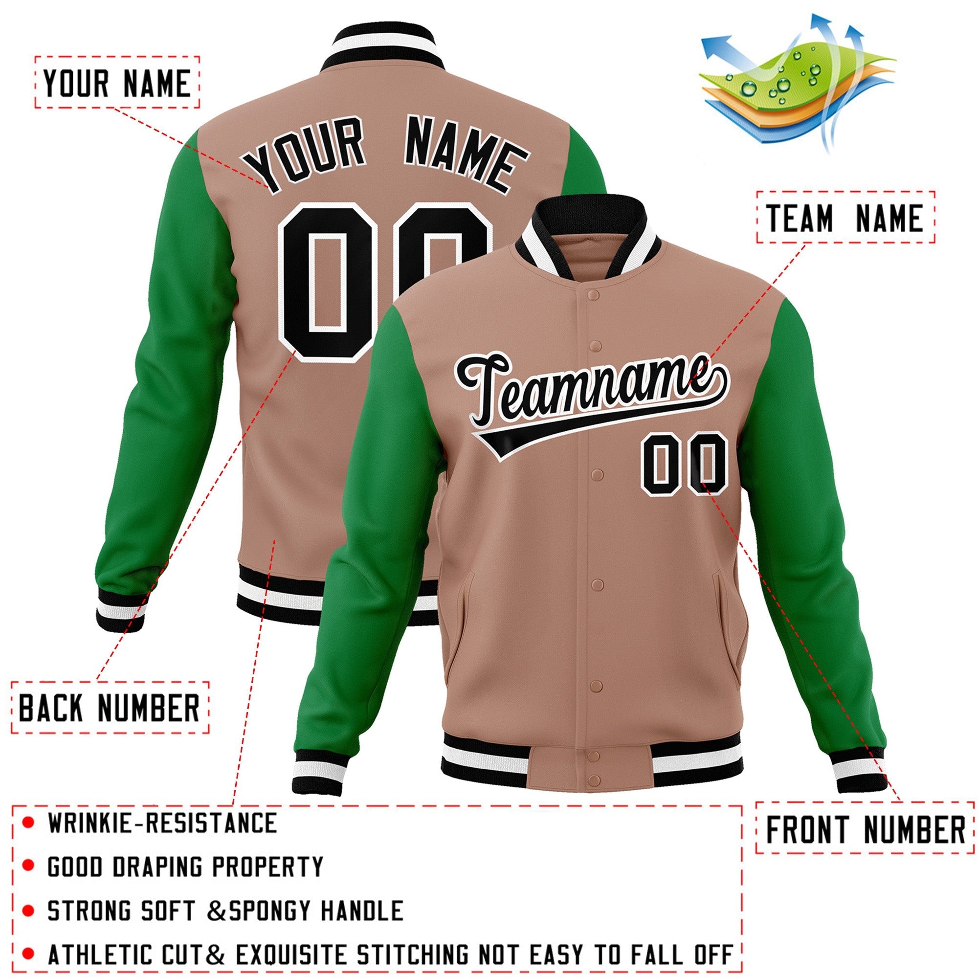 Custom Brown Black-White Raglan Sleeves Varsity Full-Snap Letterman Jacket