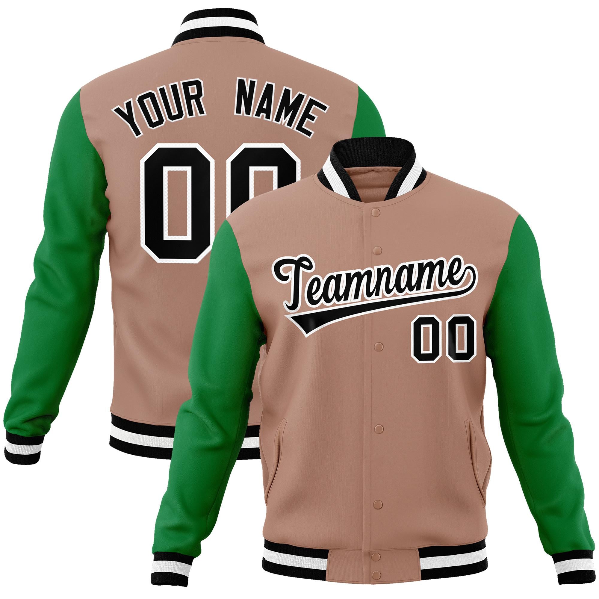 Custom Brown Black-White Raglan Sleeves Varsity Full-Snap Letterman Jacket