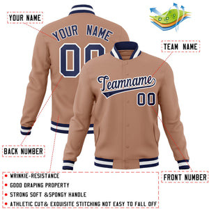 Custom Brown Navy-White Classic Style Varsity Full-Snap Letterman Jacket