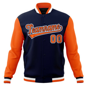 Custom Navy Orange-White Varsity Full-Snap Raglan Sleeves Letterman Baseball Jacket