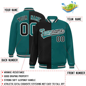 Custom Aqua Black-White Letterman Two Tone Split Fashion Varsity Full-Snap Jacket