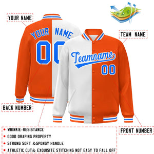 Custom Orange Blanc-Bleu Poudre Letterman Deux Tons Split Fashion Varsity Full-Snap Jacket