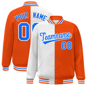 Custom Orange Blanc-Bleu Poudre Letterman Deux Tons Split Fashion Varsity Full-Snap Jacket