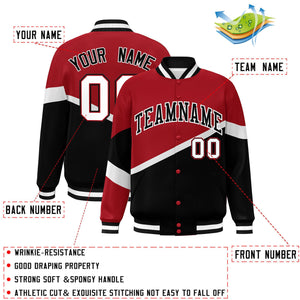 Custom Red Black-White Color Block Bomber Varsity Baseball Jacket