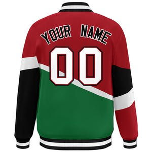 Custom Red Kelly Green Black-White Color Block Bomber Varsity Baseball Jacket