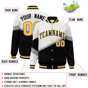 Custom White Black-White Color Block Bomber Varsity Baseball Jacket