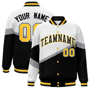 Custom White Black-White Color Block Bomber Varsity Baseball Jacket