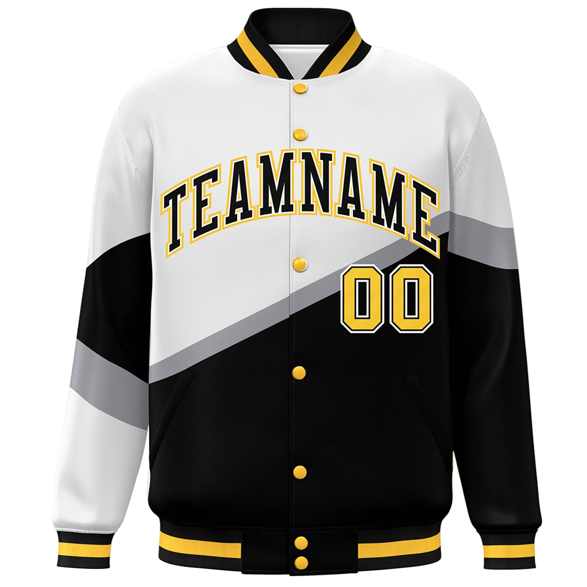 Custom White Black-White Color Block Bomber Varsity Baseball Jacket